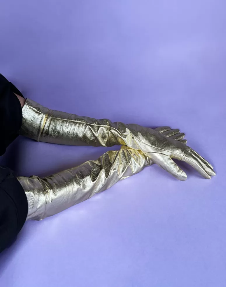 Cynthia Rowley Bea Long Metallic Leather Gloves