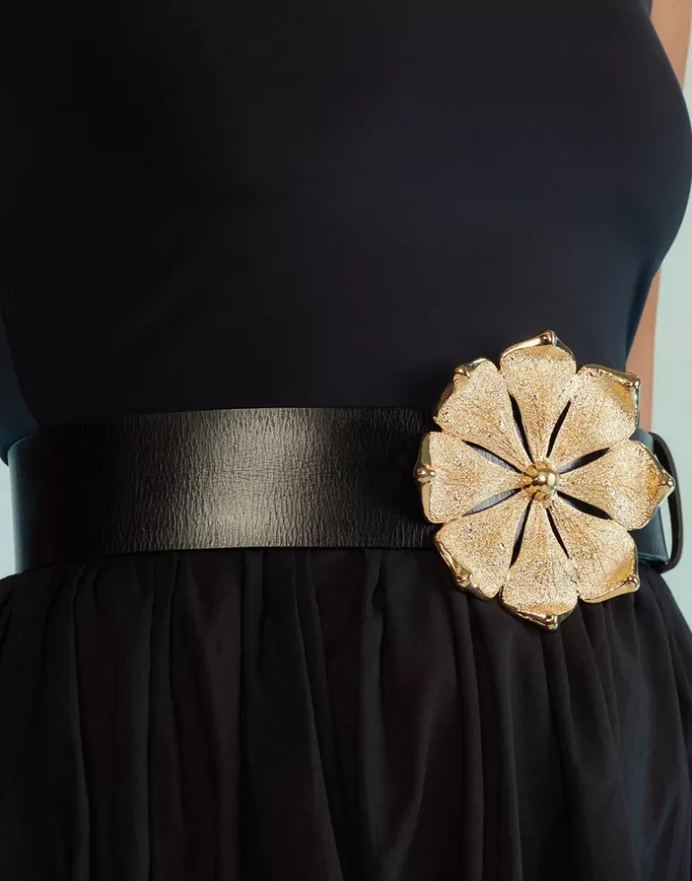 Cynthia Rowley Gold Flower Buckle Belt