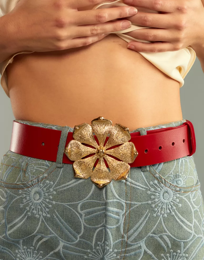 Cynthia Rowley Gold Flower Buckle Belt