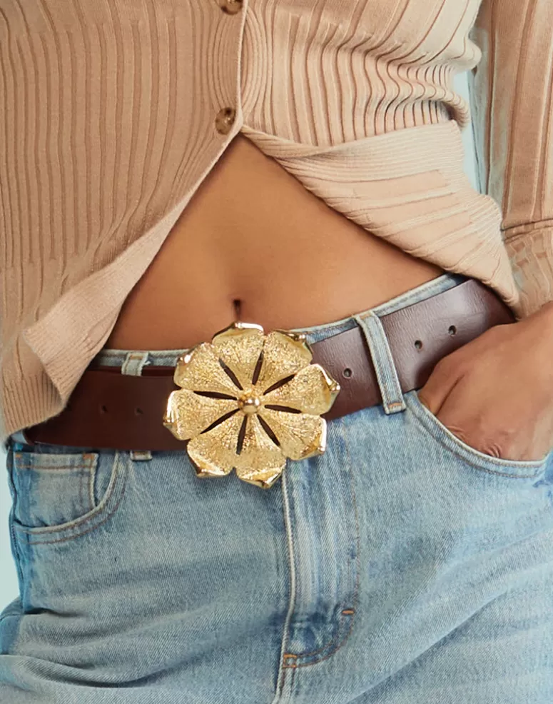 Cynthia Rowley Gold Flower Buckle Belt