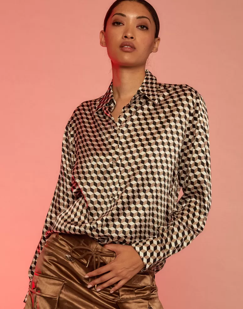 Cynthia Rowley Illusion Geometric Silk Shirt