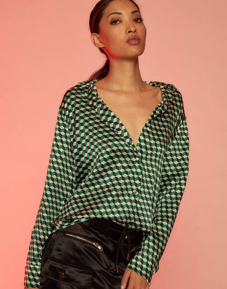 Cynthia Rowley Illusion Geometric Silk Shirt