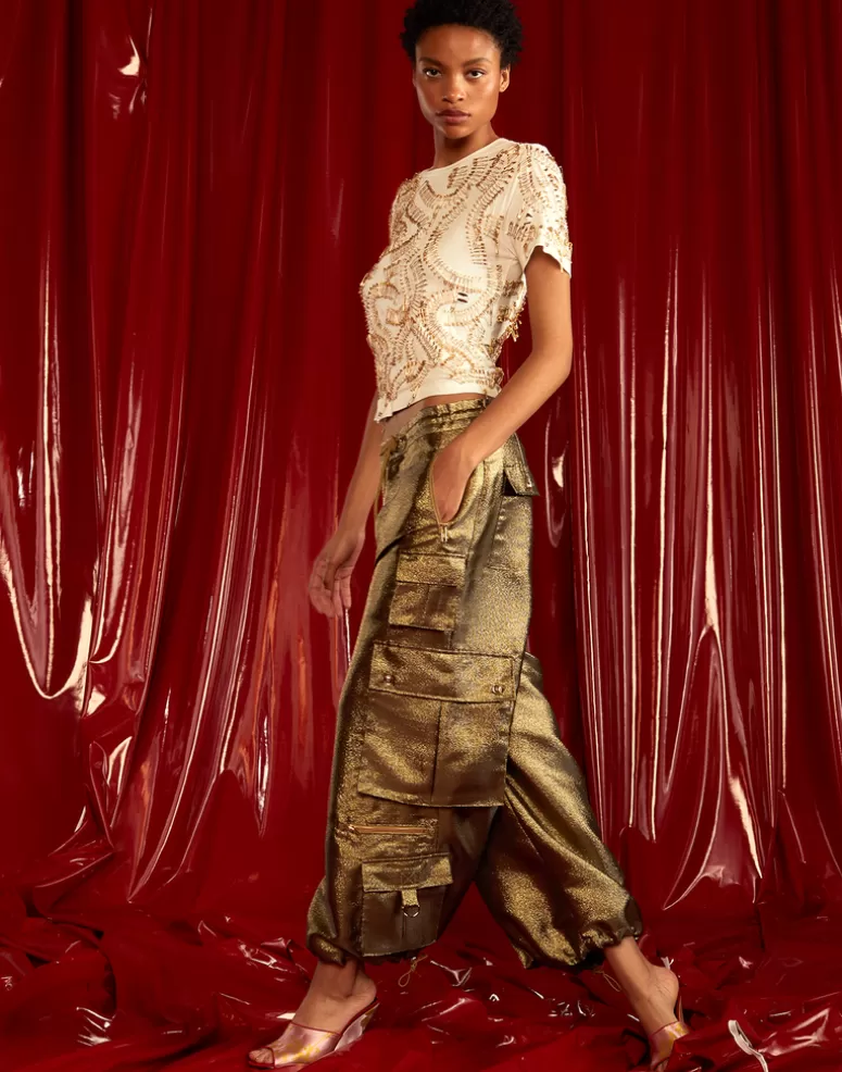 Cynthia Rowley Metallic Cargo Pants