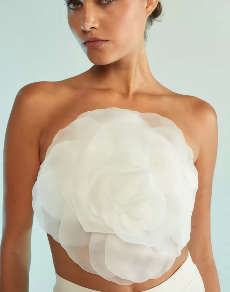 Cynthia Rowley Organza Flower Bandeau Top