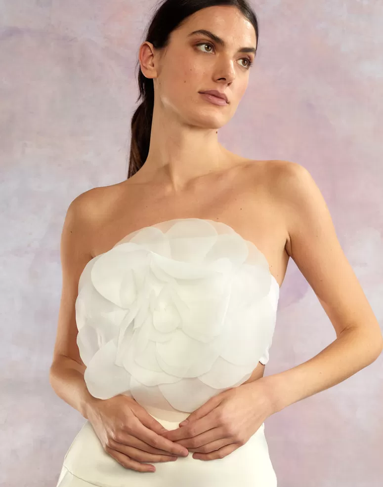 Cynthia Rowley Organza Flower Bandeau Top